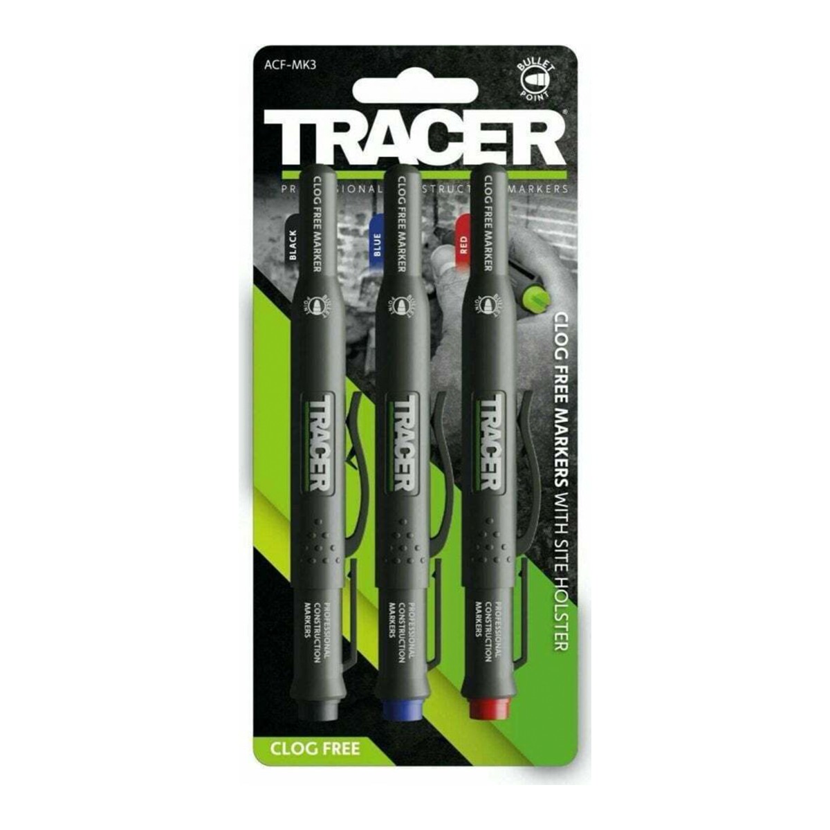 Tracer Clog-Free Construction Marker Kit (Black, Blue, Red)